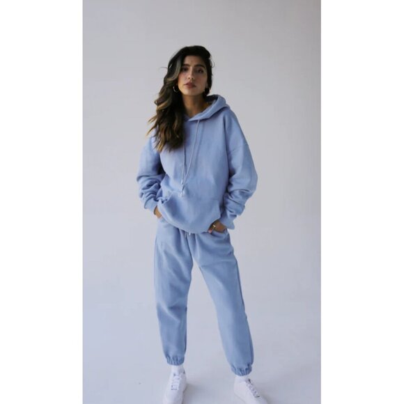 YOGALICIOUS Washed Baby Fleece Oversize Hoodie & Jogger Set in Rain Washed - Picture 1 of 9